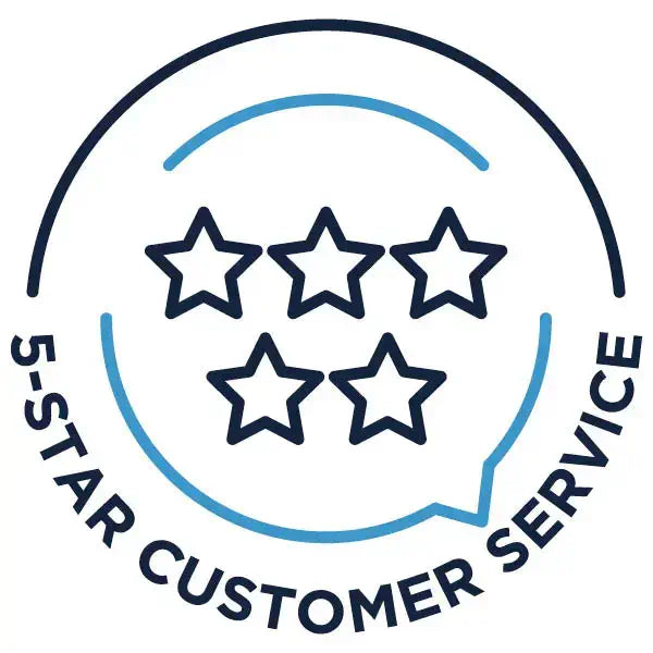 Infectious Clothing Co. 5-Star Customer Service icon, representing exceptional service, trusted quality, and satisfaction guaranteed for healthcare uniforms in Australia.