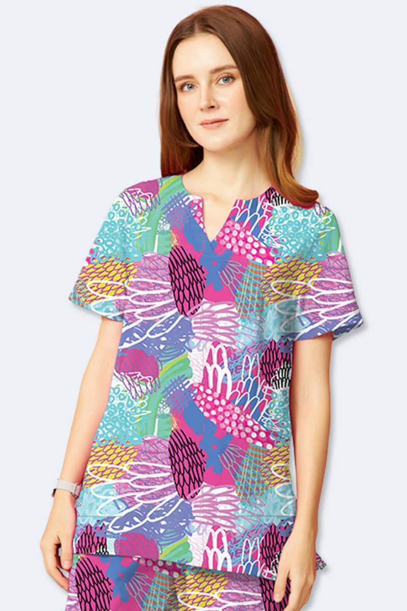 Gliding Bunjil Indigenous Design Print Scrub Top for Nurses Australia