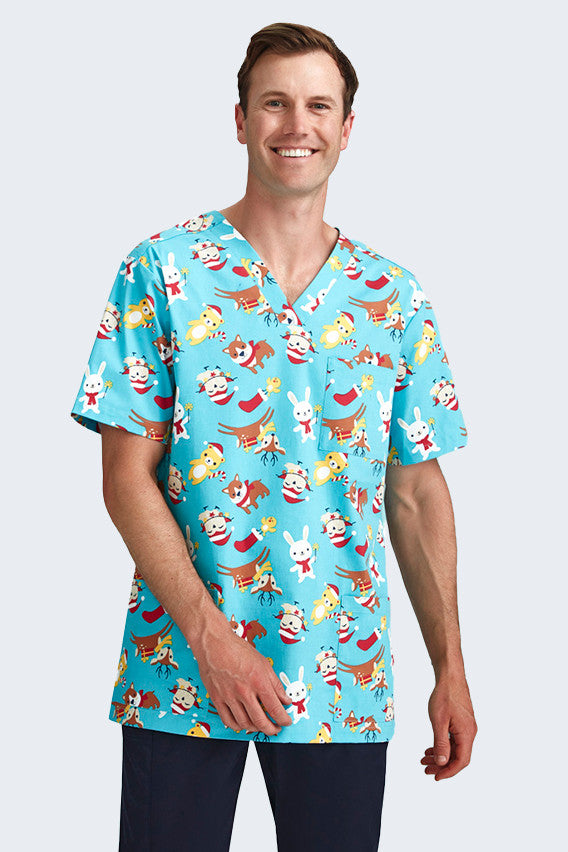 Men's Christmas Scrub Top featuring animals - buy from Infectious Clothing Co Australia