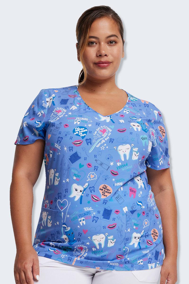 Dental Print Scrub Top