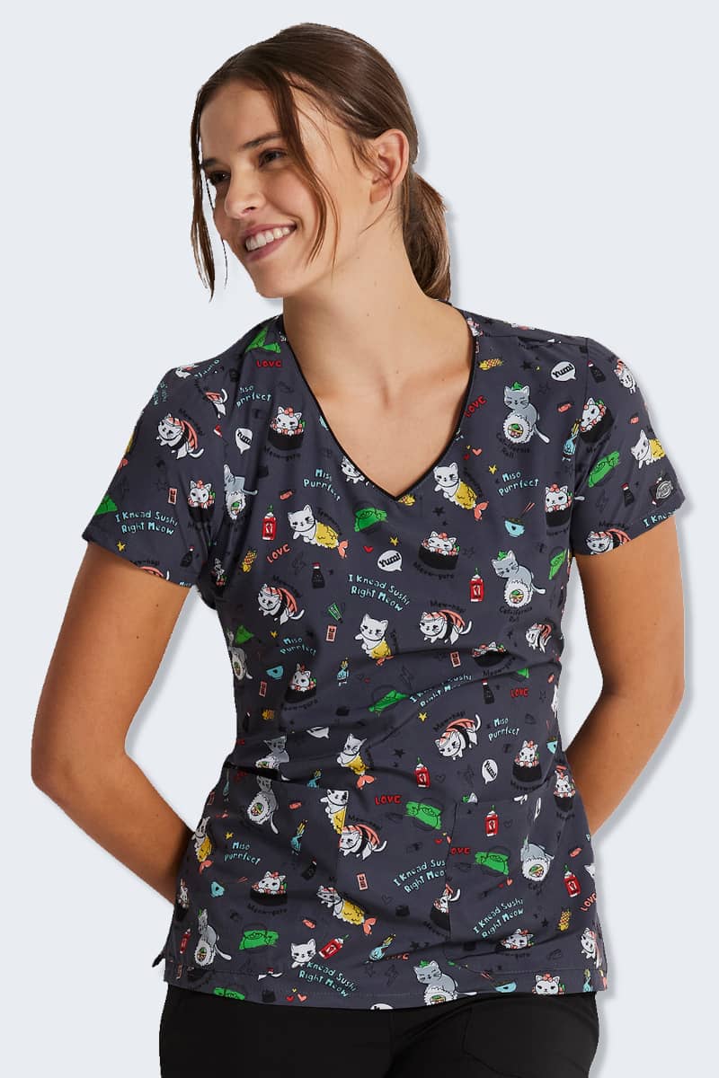 Cute and Fun scrub design featuring sushi and cats by Dickies Medical Scrubs Australia