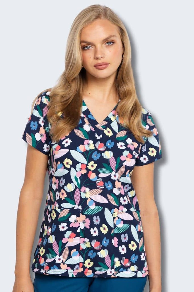 MC8564 Blooming Geo Women's Floral Print Scrub Top