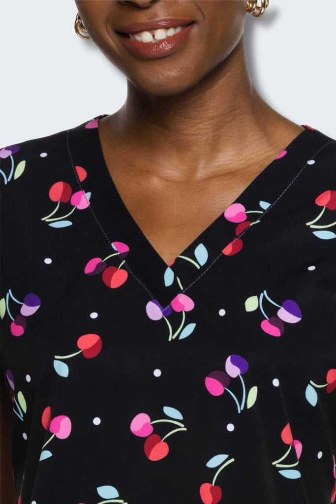 MC8564 V-Neck Print Top – Cherry On | Playful Scrub Top