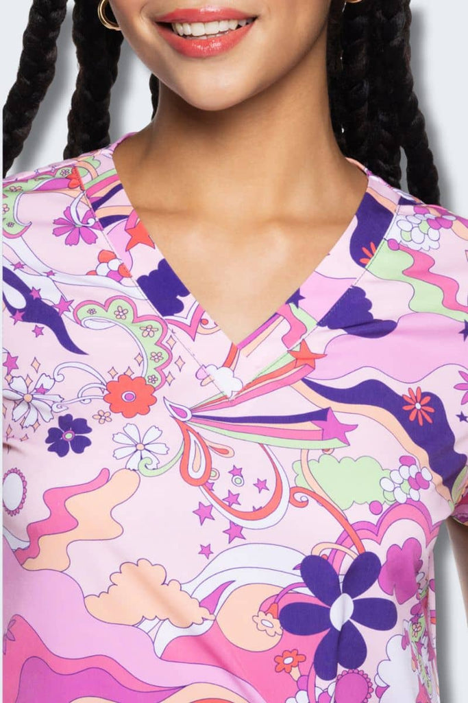 MC8564 V-Neck Print Top – Retro Kitch | Vibrant Fun Scrub Top