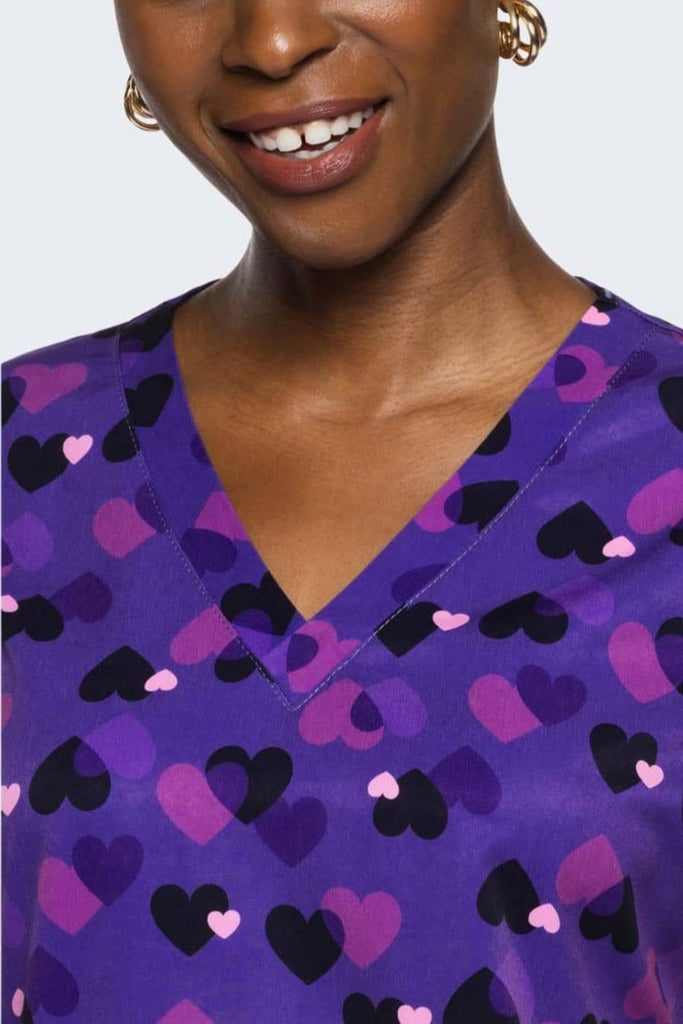 MC8564 Twilight Hearts Women's Print Scrub Top,Infectious Clothing Company