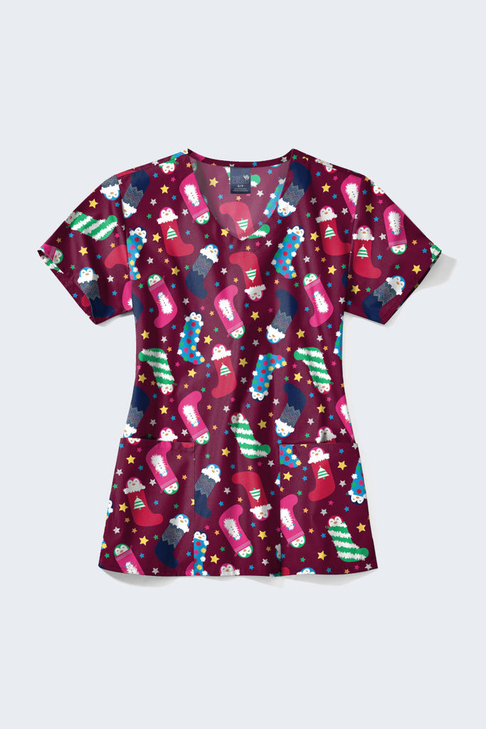 Penguin Pals Christmas Women's Print Scrub Top - Z12213,Infectious Clothing Company