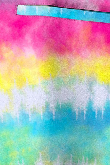 'Chasing Rainbows' print, a stunning blend of pastel tie-dye that evokes joy and positivity at work