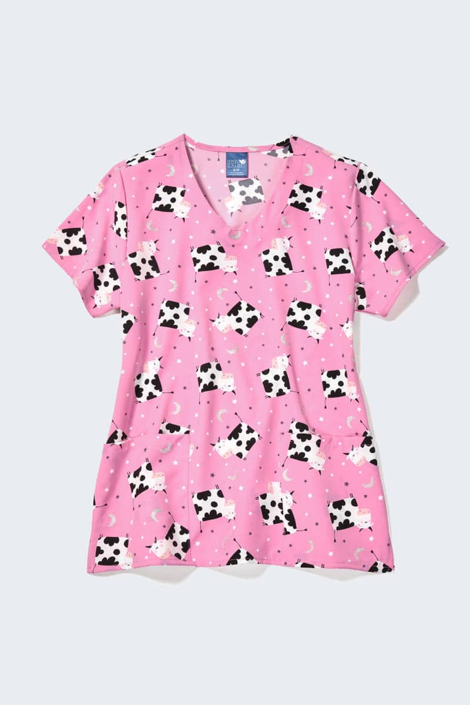 Z12213 Moon Moo Women's Print Scrub Top,Infectious Clothing Company