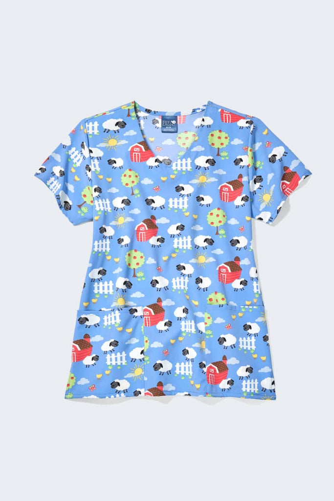 Z12213 Sheep Peeps Women's Print Scrub Top,Infectious Clothing Company