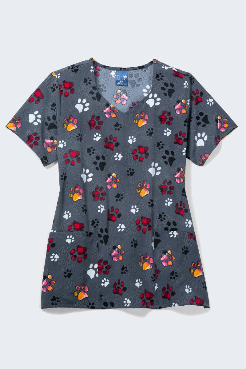 Z15213 Checking Paws Women's Printed Scrub Top,Infectious Clothing Company