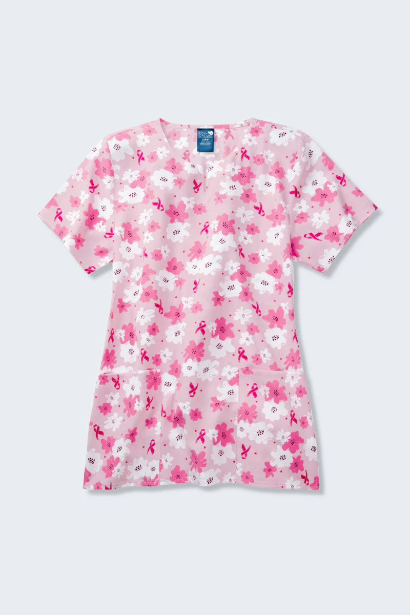 Z16213 Ribbon Bloom Women's Print Scrub Top,Infectious Clothing Company