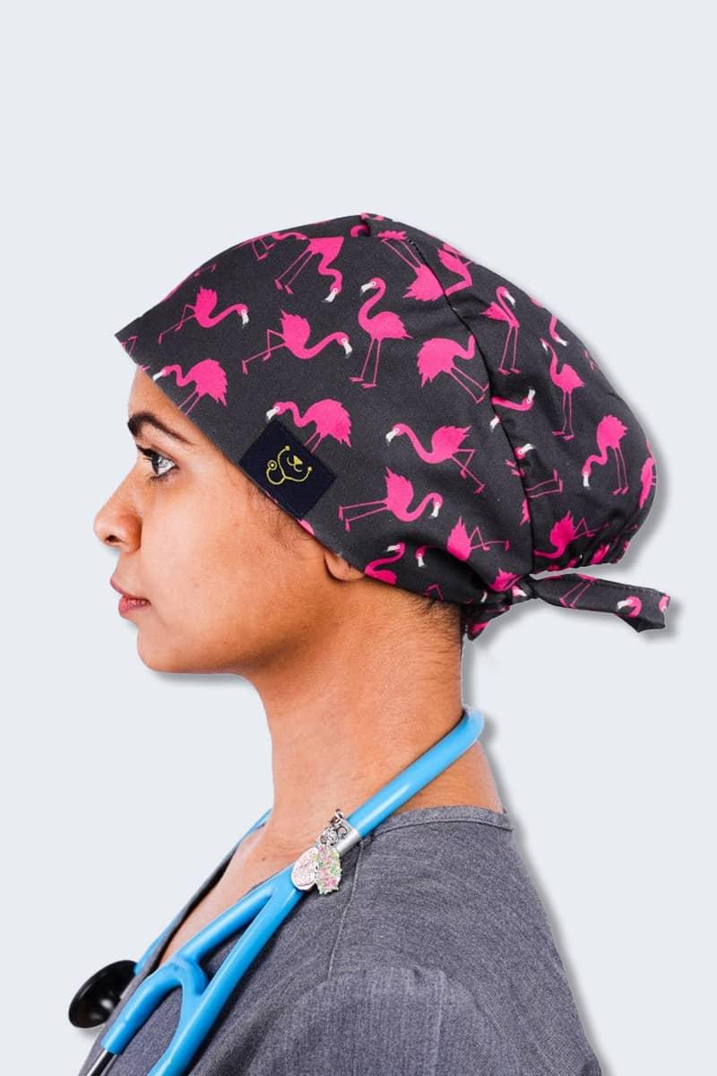 SC-25 Dr. Woof Flamingos Printed Scrub Hat with back-tie,Infectious Clothing Company