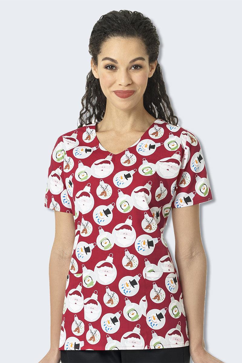 Old Saint Nick Christmas Print Nurses Scrub Top - Z12202,Infectious Clothing Company